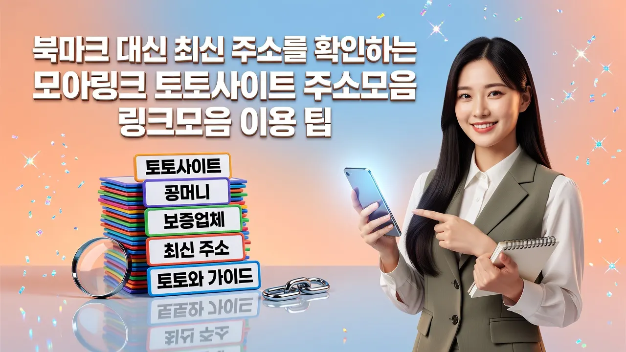 밝은 배경 위 토토사이트 주소모음 모아링크 최신 주소 확인과 보증업체 안내 이미지, 꽁머니 링크모음 이용 팁.